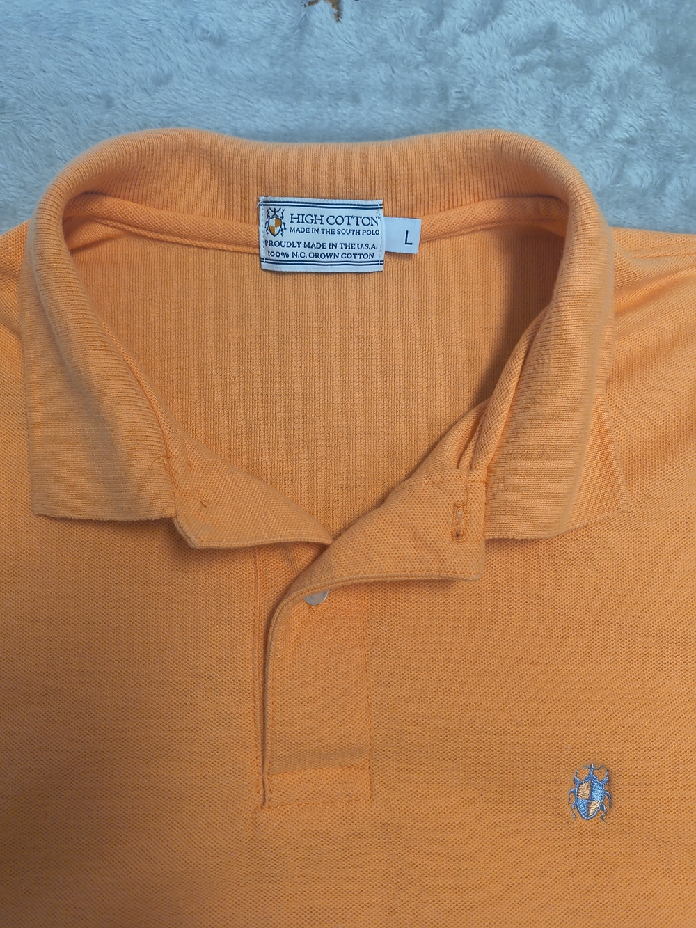 High Cotton Men's Orange Pique Polo Shirt Size L Made in USA NC Cotton